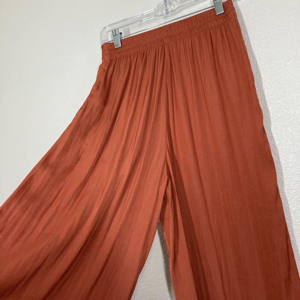 Zara Wide Leg Pants Womens XS Orange Elastic Waist Pockets Lightweight Lounge